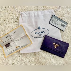 Prada Purple Leather 6 Key Holder w/COA